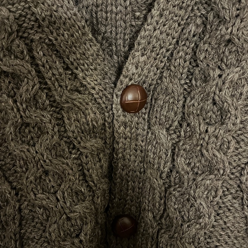 L.L. Bean Men's Chocolate Cable Knit vintage Cardigan - Picture 3 of 10